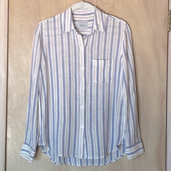 RAILS Linen Blend Charli Shirt Bacara Stripe Button Front Sz:XS - Picture 1 of 14